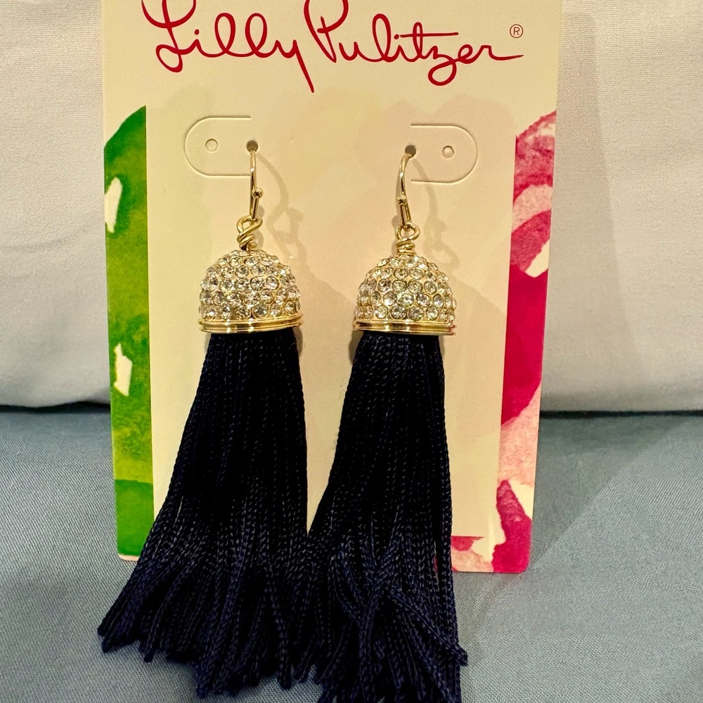 Lilly Pulitzer Midnight Navy and Gold Tassel Earrings